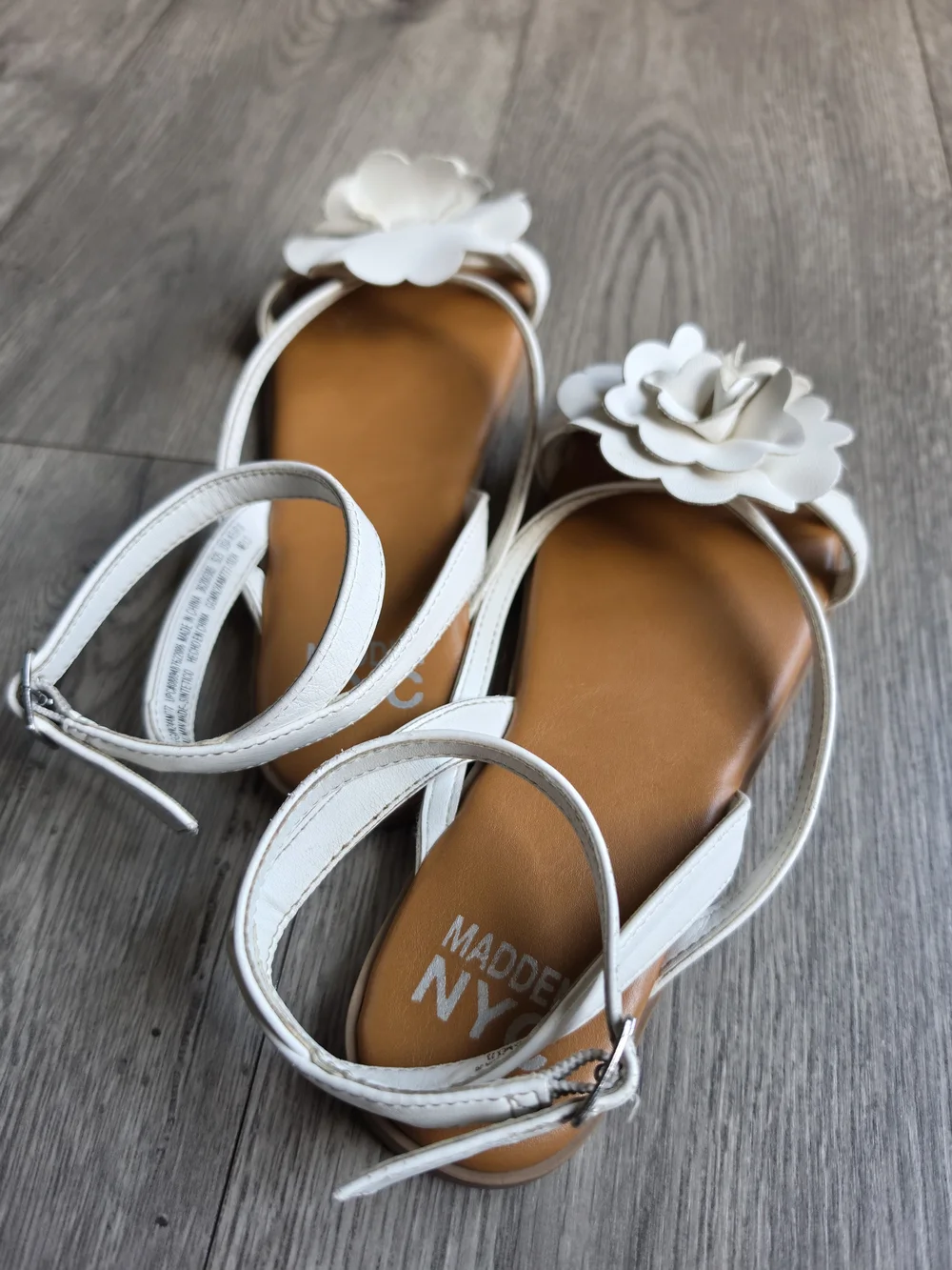 Girls White Floral Ankle-Strap Sandals